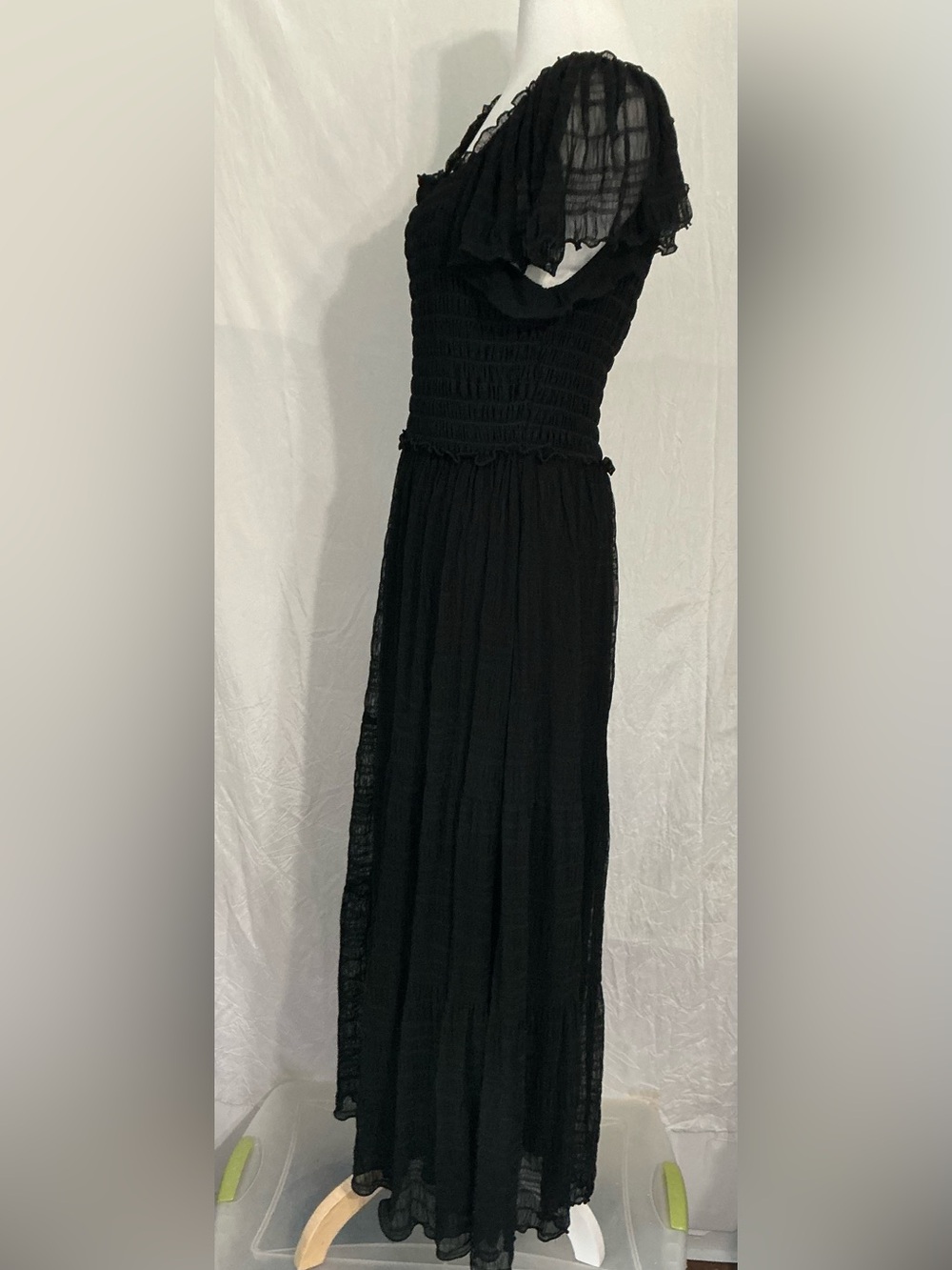 Max Studio Black Smocked Maxi Dress with Flutter Sleeves - Picture 3 of 15
